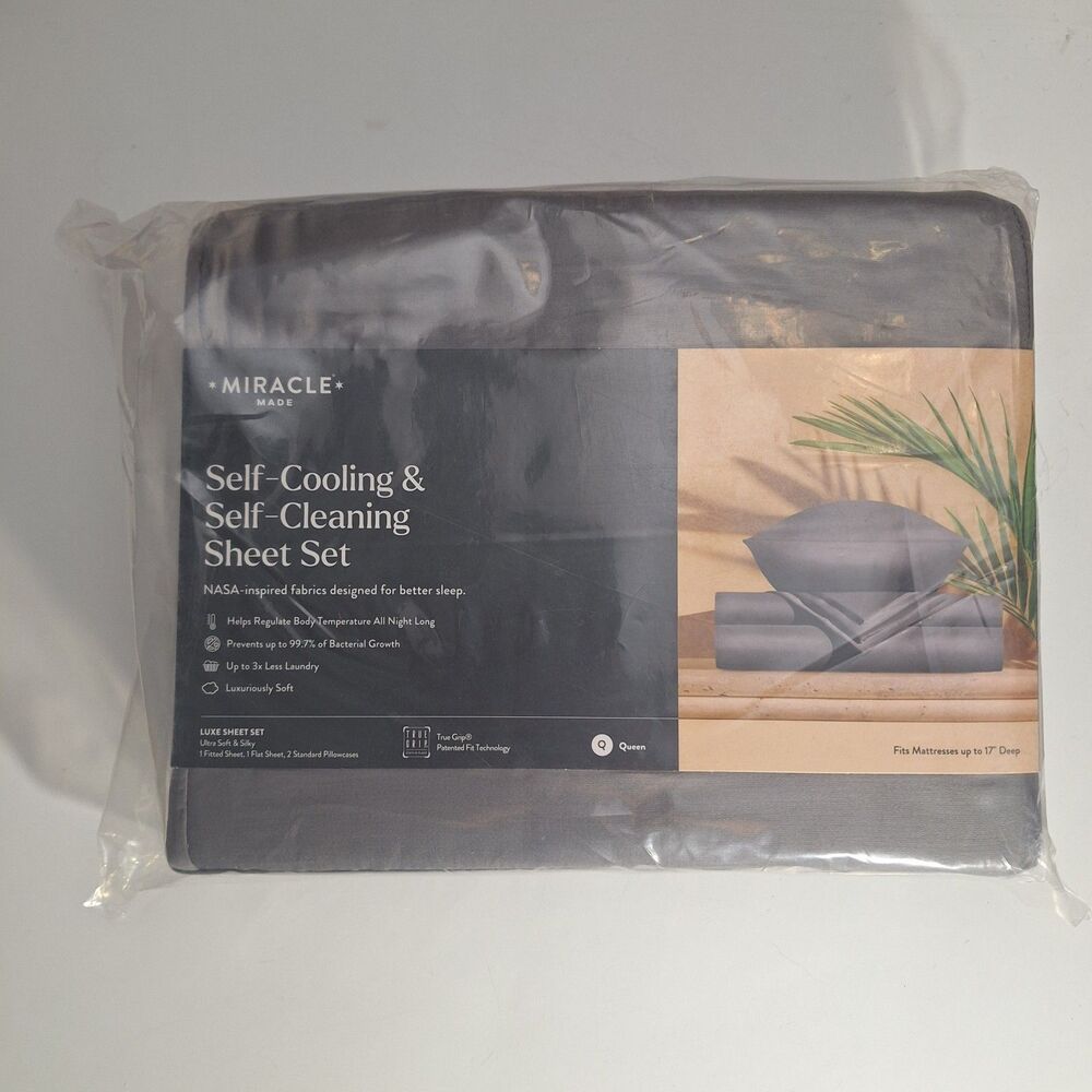 Miracle Made Luxe Queen Gray Sheet Set Cooling Self-Cleaning